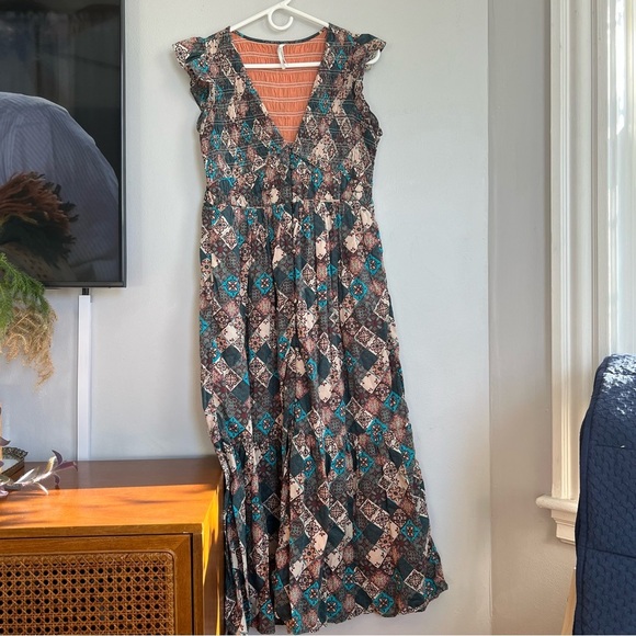 Anthropologie Peregrine Midi Dress Smocked Patterned S - Picture 6 of 10